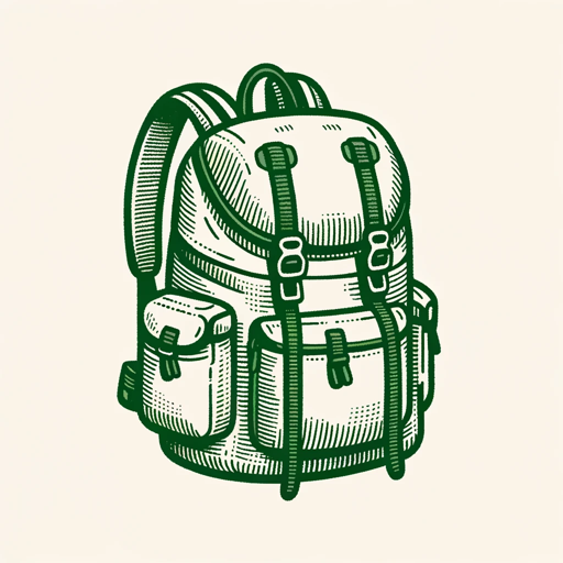 Illustration of a backpack, symbolizing preparation for a family trek, inspired by Montessori workshops and planning.