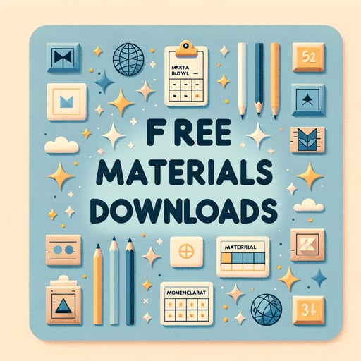 Banner promoting free downloads of Montessori educational materials with colorful educational icons and bold text saying "Free Materials Downloads".