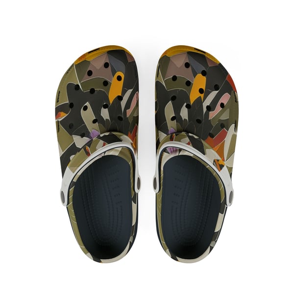 Pair of Discovery Clogs featuring a Montessori-inspired all-over-print design for stylish, all-day comfort.