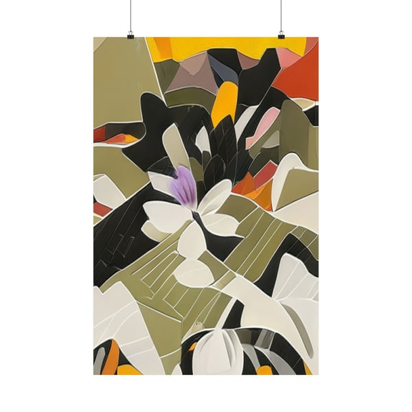 Premium matte vertical poster featuring abstract digital artwork inspired by nature, styled for Montessori artistry decor.