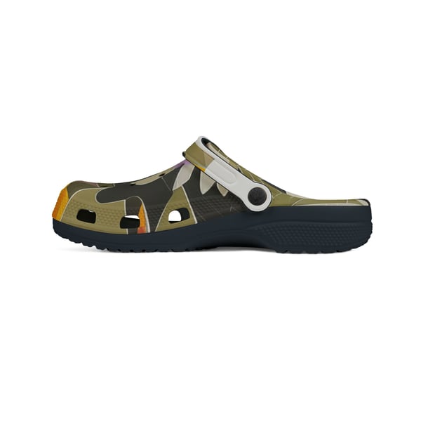 A pair of Nature Discovery Clogs featuring a personalized all-over-print design for all-day comfort, crafted with EVA foam for superior cushioning and support.