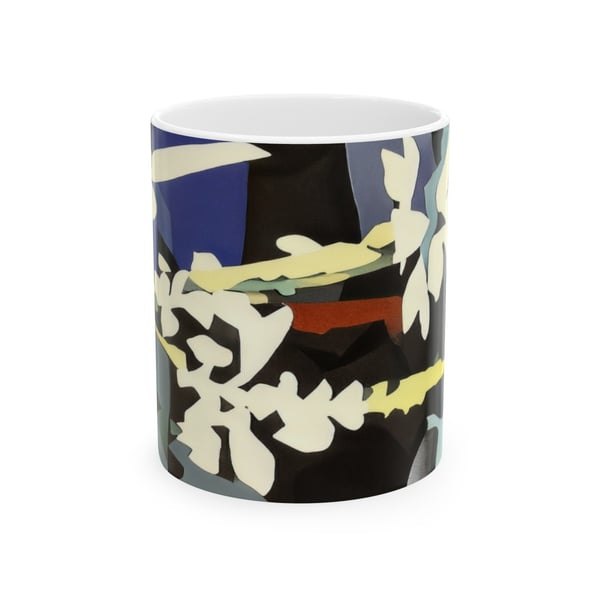 A mug adorned with a unique abstract pattern.