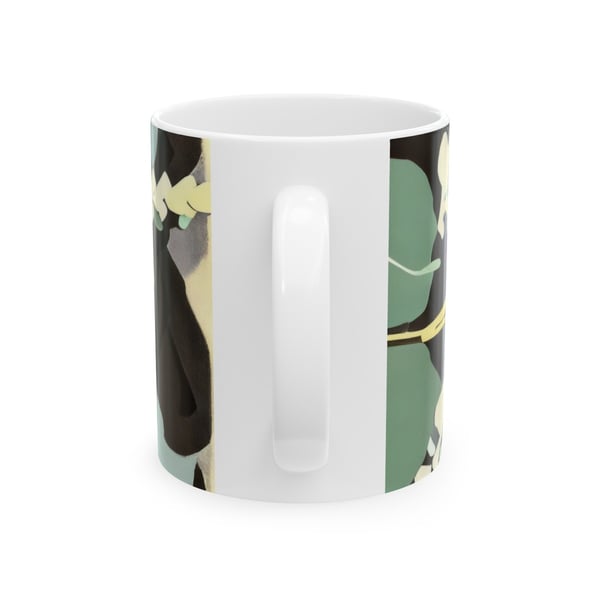 A mug featuring an abstract camouflage pattern in earthy tones, reflecting a creative and engaging style that could inspire imaginative play and environmental exploration in a Montessori setting.